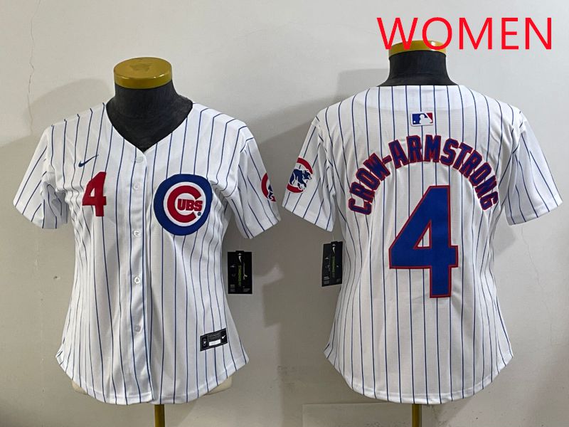 Women 2025 Chicago Cubs #4 Crow-Armstrong White Stripe Game Nike MLB Jersey style 2->women mlb jersey->Women Jersey